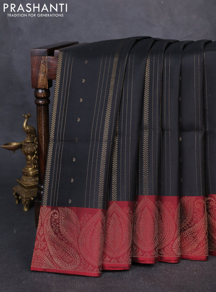 Pure Soft Silk Saree black and maroon with allover zari weaves and zari woven border