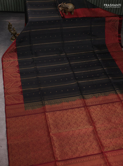Pure Soft Silk Saree black and maroon with allover zari weaves and zari woven border