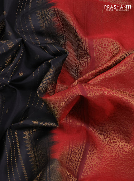 Pure Soft Silk Saree black and maroon with allover zari weaves and zari woven border