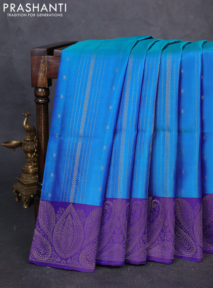 Pure Soft Silk Saree dual tone bluish green and violet with allover zari weaves and zari woven border