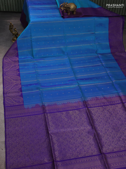 Pure Soft Silk Saree dual tone bluish green and violet with allover zari weaves and zari woven border