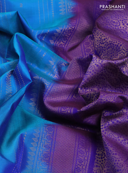 Pure Soft Silk Saree dual tone bluish green and violet with allover zari weaves and zari woven border