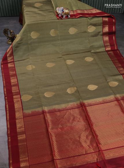 Pure Soft Silk Saree elaichi green and maroon with zari woven buttas and rettapet zari woven border