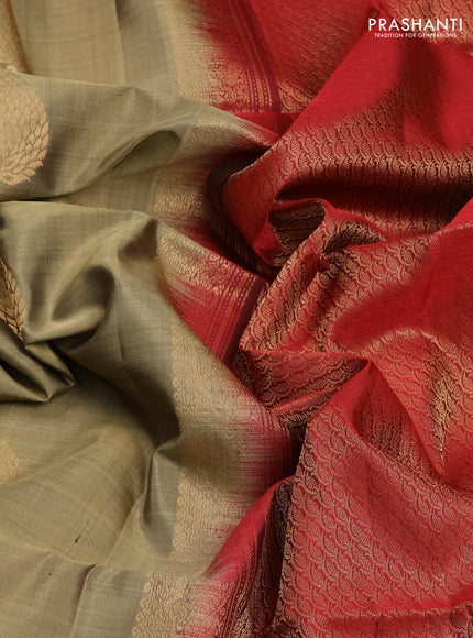 Pure Soft Silk Saree elaichi green and maroon with zari woven buttas and rettapet zari woven border