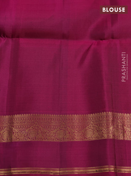 Pure Soft Silk Saree bottle green and dark magenta pink with zari woven buttas and rettapet zari woven border