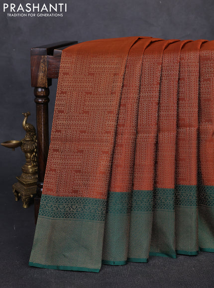 Pure Soft Silk Saree rust shade and bottle green with allover zari woven brocade weaves and zari woven border