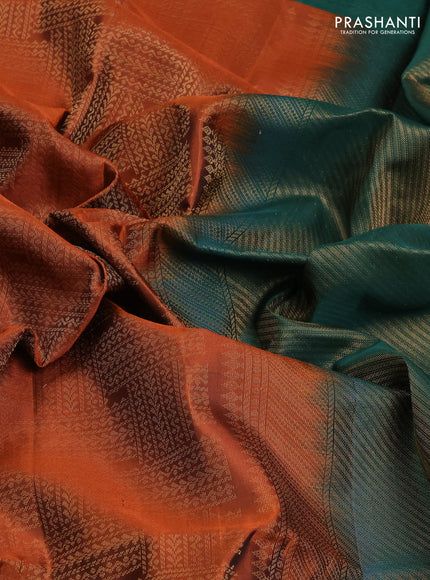 Pure Soft Silk Saree rust shade and bottle green with allover zari woven brocade weaves and zari woven border