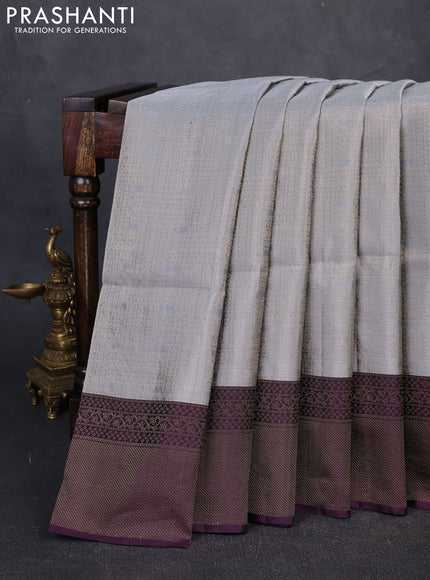 Pure Soft Silk Saree grey and wine shade with allover zari woven brocade weaves and zari woven border