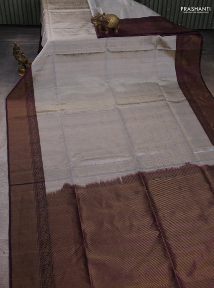 Pure Soft Silk Saree grey and wine shade with allover zari woven brocade weaves and zari woven border