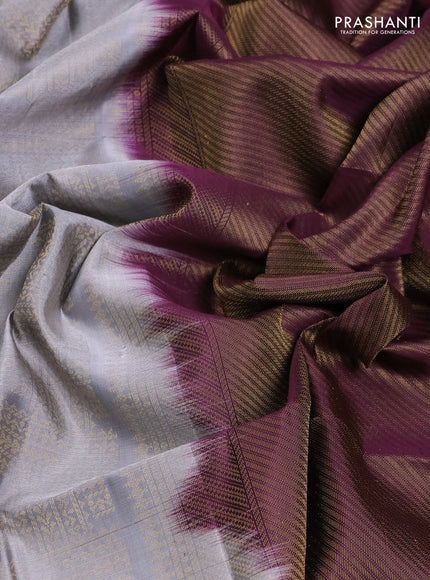 Pure Soft Silk Saree grey and wine shade with allover zari woven brocade weaves and zari woven border