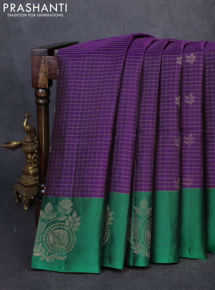 Pure Soft Silk Saree purple and green with allover zari checks & buttas and simple border