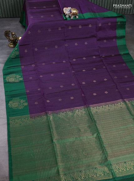 Pure Soft Silk Saree purple and green with allover zari checks & buttas and simple border