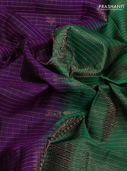 Pure Soft Silk Saree purple and green with allover zari checks & buttas and simple border