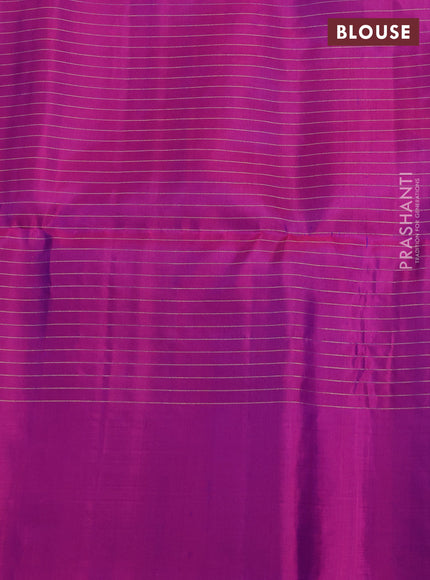 Pure Soft Silk Saree dual tone greenish blue and purple with allover zari checks & buttas and simple border
