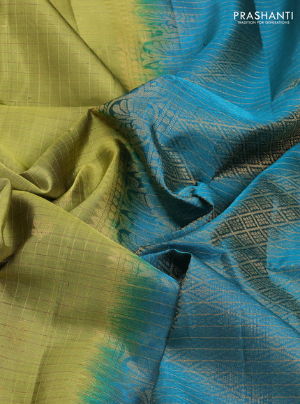 Pure Soft Silk Saree mehendi green and teal green with allover zari checks & buttas and simple border