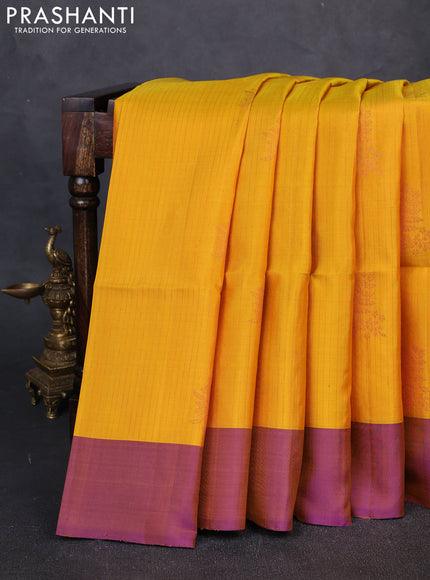 Pure Soft Silk Saree yellow and violet with allover stripe pattern & woven buttas and simple border