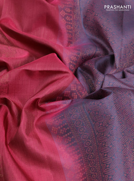 Pure Soft Silk Saree maroon and dark grey with allover stripe pattern & woven buttas in borderless style