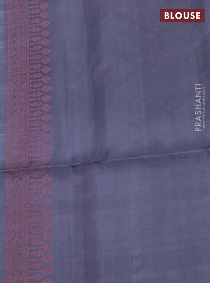 Pure Soft Silk Saree maroon and dark grey with allover stripe pattern & woven buttas in borderless style