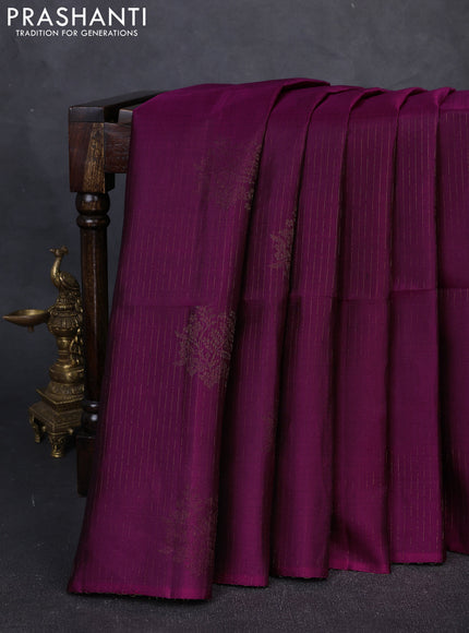 Pure Soft Silk Saree purple and green with allover stripe pattern & woven buttas in borderless style
