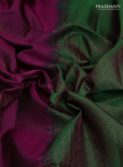 Pure Soft Silk Saree purple and green with allover stripe pattern & woven buttas in borderless style