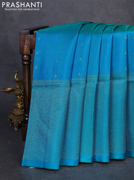 Pure Soft Silk Saree light blue with allover zari woven buttas and long zari woven checked border