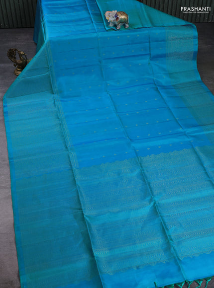 Pure Soft Silk Saree light blue with allover zari woven buttas and long zari woven checked border