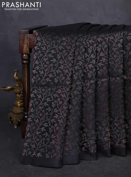 Pure Soft Silk Saree black with allover zari woven brocade weaves in borderless style