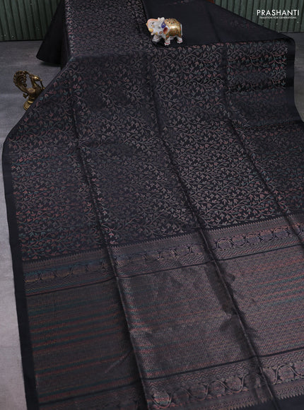 Pure Soft Silk Saree black with allover zari woven brocade weaves in borderless style