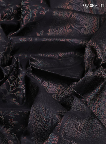 Pure Soft Silk Saree black with allover zari woven brocade weaves in borderless style