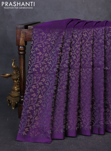 Pure Soft Silk Saree purple with allover zari woven brocade weaves in borderless style