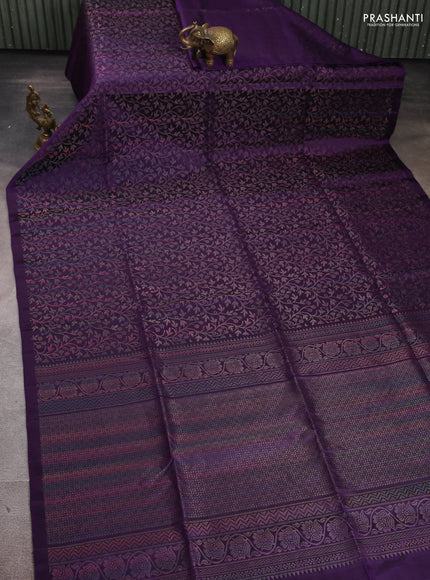 Pure Soft Silk Saree purple with allover zari woven brocade weaves in borderless style