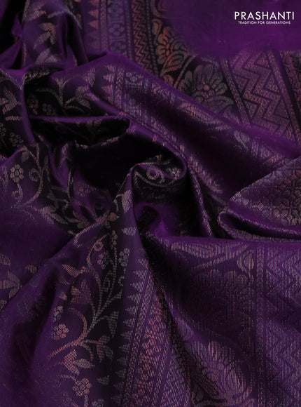 Pure Soft Silk Saree purple with allover zari woven brocade weaves in borderless style