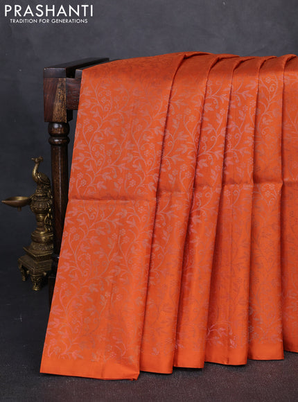 Pure Soft Silk Saree rust shade with allover zari woven brocade weaves in borderless style