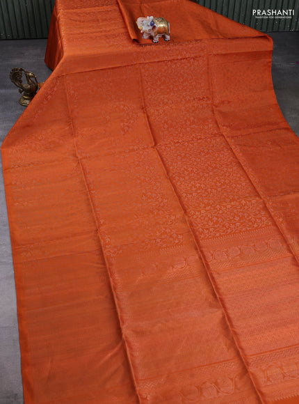 Pure Soft Silk Saree rust shade with allover zari woven brocade weaves in borderless style