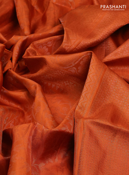 Pure Soft Silk Saree rust shade with allover zari woven brocade weaves in borderless style