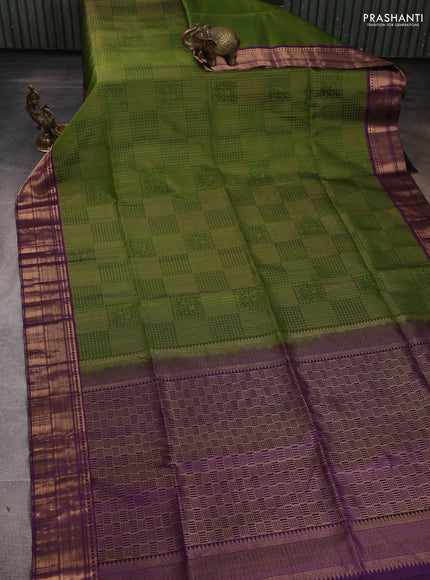 Pure Soft Silk Saree mehendi green and purple with allover zari woven brocade weaves and zari woven border
