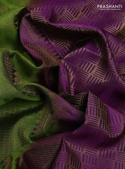 Pure Soft Silk Saree mehendi green and purple with allover zari woven brocade weaves and zari woven border
