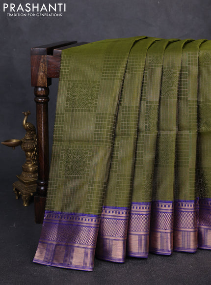 Pure Soft Silk Saree mehendi green and blue with allover zari woven brocade weaves and zari woven border