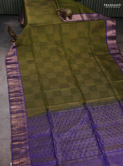 Pure Soft Silk Saree mehendi green and blue with allover zari woven brocade weaves and zari woven border