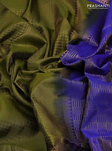 Pure Soft Silk Saree mehendi green and blue with allover zari woven brocade weaves and zari woven border