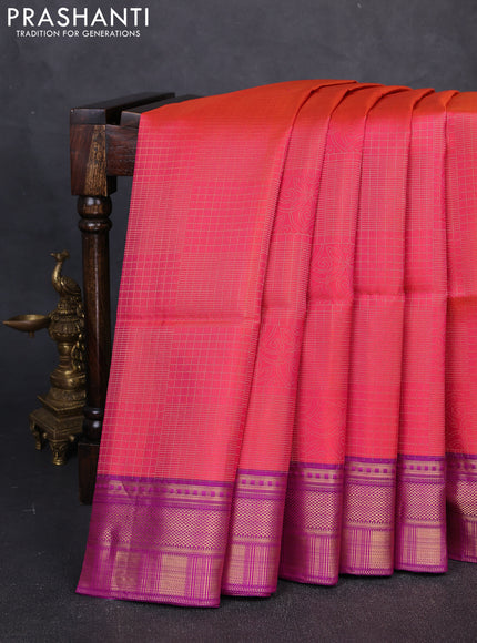 Pure Soft Silk Saree dual tone pinkish orange and purple with allover zari woven brocade weaves and zari woven border