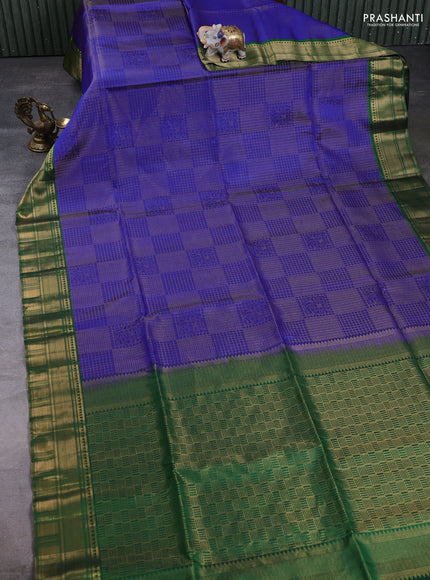Pure Soft Silk Saree blue and green with allover zari woven brocade weaves and zari woven border
