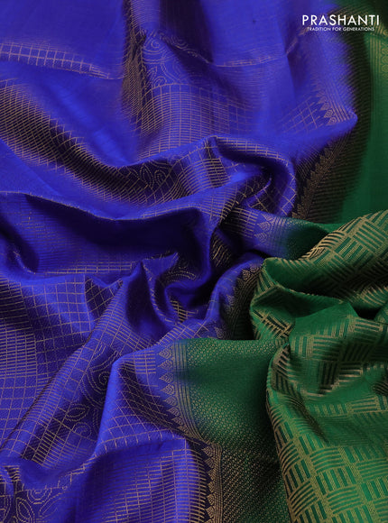 Pure Soft Silk Saree blue and green with allover zari woven brocade weaves and zari woven border