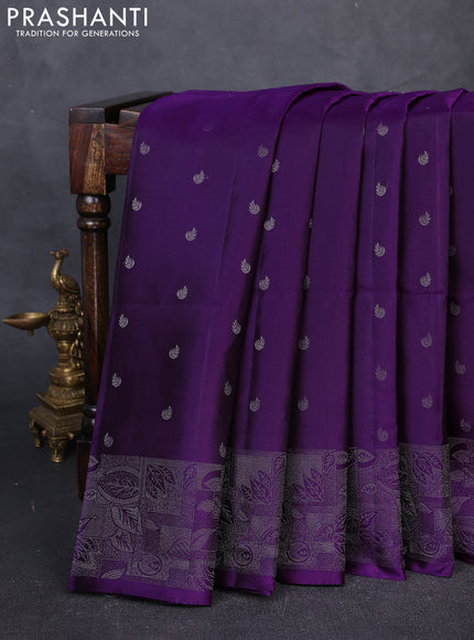 Pure Soft Silk Saree purple with silver zari woven buttas and silver zari woven border