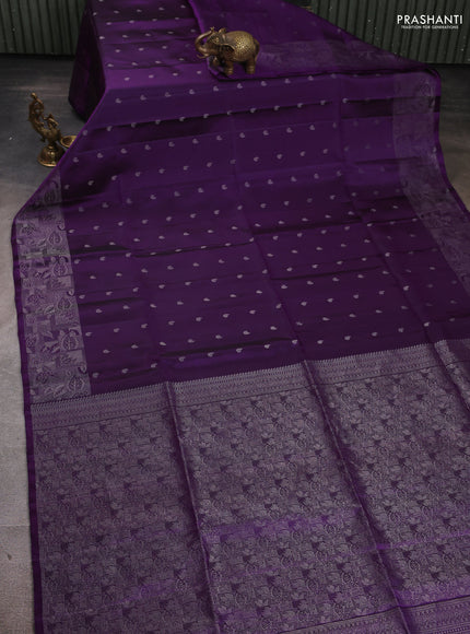 Pure Soft Silk Saree purple with silver zari woven buttas and silver zari woven border