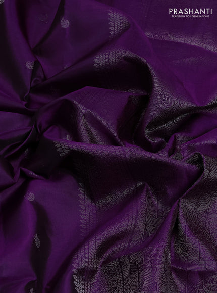 Pure Soft Silk Saree purple with silver zari woven buttas and silver zari woven border