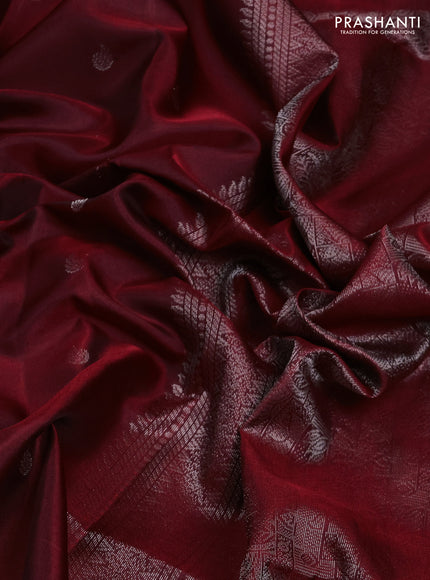 Pure Soft Silk Saree maroon with silver zari woven buttas and silver zari woven border