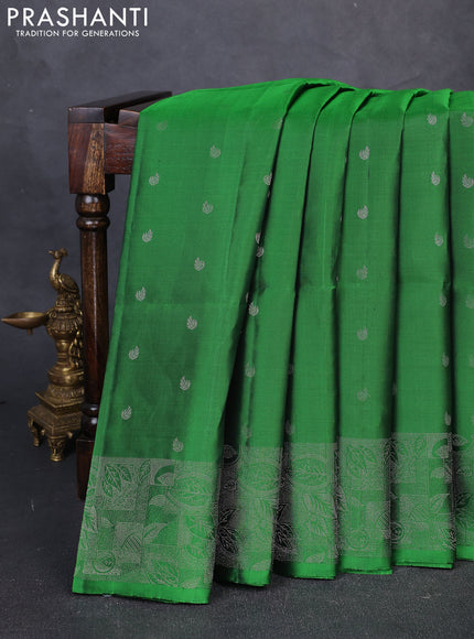Pure Soft Silk Saree green with silver zari woven buttas and silver zari woven border