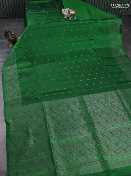 Pure Soft Silk Saree green with silver zari woven buttas and silver zari woven border