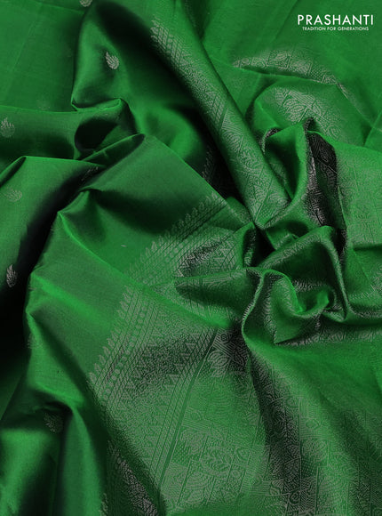 Pure Soft Silk Saree green with silver zari woven buttas and silver zari woven border